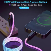 Kabel Data USB Led 20W RGB, Kabel Data Kabel sinkronisasi kepang warna untuk iphone Samsung, Kabel pengisian cepat, Kabel C