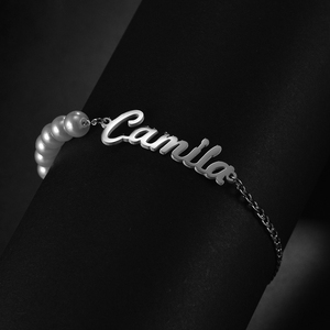 Custom Name Bar Gold Plated <b>Pearl</b> Splice Stainless Steel <b>Bracelet</b> Personalized Anniversary Gift for Women <b>Men</b> UIONEN 1967 - Product Image 6