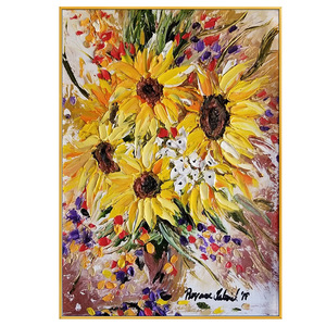 Peinture à l'huile texturée tournesol, peinte à la main, cadre en métal, style impressionnisme, pour décoration murale de salon - Product Image 5