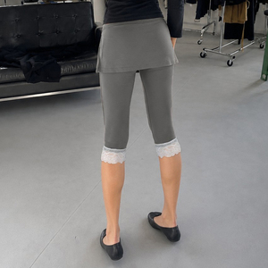 Women's Yoga Pencil Pants <b>Lace</b> Trim Skirt Hem Knitted Stretchy Breathable Knee Length Mid Waist Casual Regular Summer Hot Sale - Product Image 6