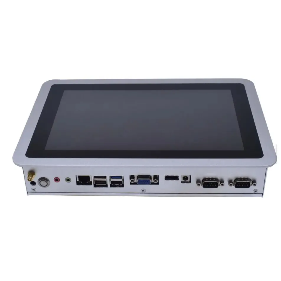 Industri tablet PC 7 "inci mini PC dengan layar sentuh tanpa kipas dengan 2 RJ45 Lan USB COM port mendukung Win10/XP Linux Ubuntu