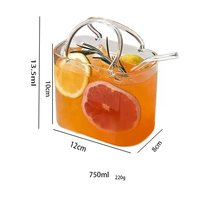 Vase en verre transparent réutilisable, sûr pour les aliments, en forme de sac à main, pour vin, jus, cocktail de fruits
