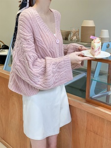 Châu Âu Mỹ phong cách v-cổ len đan cardigan cho phụ nữ lười biếng Loose Casual dài tay với nút trang trí cho mùa xuân - Product Image 2