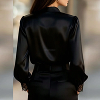 Chemisier élégant en satin avec patchwork de dentelle pour femme, manches longues, col en V, chemise en soie, haut de bureau, sur mesure, grandes tailles, OEM ODM