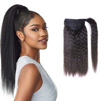 Fghk1b — Extension capillaire Yaki lisse, queue de cheval naturelle 2021, cordon de serrage avec Clips, pour femmes noires