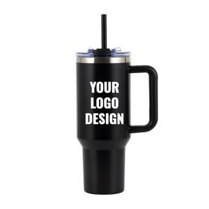 Gobelet isotherme durable en acier inoxydable avec poignée et paille, grande capacité, tasse de voyage portable avec logo personnalisé - Product Image 1