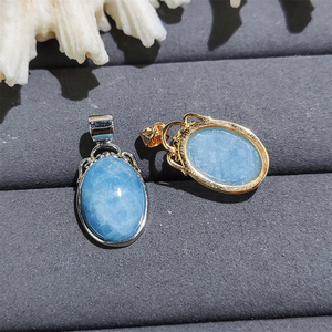 <span class=keywords><strong>Collana</strong></span> di pietre preziose fatta a mano da donna in <span class=keywords><strong>acquamarina</strong></span> Cabochon placcato in oro 18K con ciondolo in argento acquatico - Product Image 3