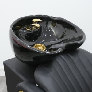 Moderner Schwarzer Leder-Friseurstuhl mit Weißer Schüssel für Haarwäsche, Salonmöbel für Beauty- und Friseursalons - Product Image 5