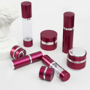 Imballaggio cosmetico in alluminio rosso per vasetto di crema e bottiglia di lozione Set di imballaggio per la cura della pelle