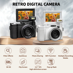 Pantalla de visualización abatible Conectividad Wi-Fi Efecto de filtro Compartir fotos Estilo retro Cámara de video 5K para Selfie de viaje - Product Image 2