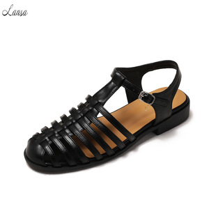 <span class=keywords><strong>Sandali</strong></span> Romani Donna 2026 Retrò Estivi con Punta Chiusa, Cinturino Intrecciato a Mano e Fori, in Pelle PU Piatta con Fibbia <span class=keywords><strong>alla</strong></span> Caviglia - Product Image 5