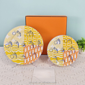 Creative Round Dinner <b>Plate</b> Home Banquet Multi-function <b>Decoration</b> Dim Sum Salad <b>Plate</b> Bone China Double <b>Plate</b> 10 Inch 8 Inch - Product Image 4