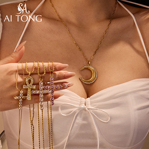 <span class=keywords><strong>Collier</strong></span> Pendentif <span class=keywords><strong>Lune</strong></span> en Acier Inoxydable Plaqué Or 18K Personnalisé pour Femme, Idéal pour Cadeau Quotidien, Mariage, Bijou Tendance - Product Image 1