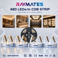 12V COB LED Şerit Işık Sıcak Beyaz 2700K Yüksek CRI 90 Noktasız Esnek LED Bant Kendinden Yapışkanlı Lüks Vitrinler İçin