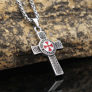 yunnique <b>Cross</b> Pendant Stainless Steel Red Epoxy Inlay Men's Necklace Fashion Jewelry 60cm <b>Chain</b> - Product Image 1