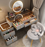 Ensemble de coiffeuse pour chambre à coucher de style moderne Table de maquillage en or blanc avec chaise miroir Commode avec table de chevet intelligente