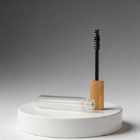 Tube de mascara en verre transparent et givré avec brosse en silicone et capuchon en bambou, emballage cosmétique, tube de mascara de voyage pour sac à main