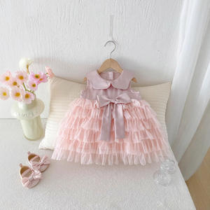 Robe <span class=keywords><strong>de</strong></span> princesse d'été à motif solide pour fille Robe à col au genou pour bébé Décoration en dentelle pour jeunes <span class=keywords><strong>princes</strong></span> Princesses - Product Image 3