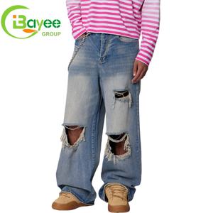 Toptan Özel Lüks Hip Hop Bol Paça Kot Pantolonlar Katmanlı Denim En Kaliteli Vintage Tasarımcı Erkek Kot Pantolonları - Product Image 2