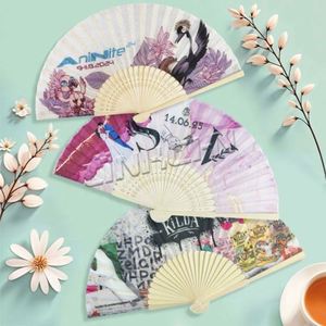 Ventiladores Portátiles de Bambú Personalizados al por Mayor, Regalos de Papel Pintados a Mano - Product Image 1