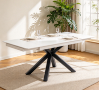 Table à manger extensible 160+30+30cm, plateau noir, base en métal croisé, table à manger rectangulaire moderne pour la maison, le restaurant, le café