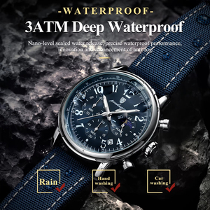 Marca superior POEDAGAR 808 plata azul impermeable cronógrafo reloj de lujo para hombres mano luminosa reloj de pulsera deportivo de nailon 2025 - Product Image 2