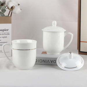 Liling Ceramic Conference <b>Mug</b> With Lid Minimalist Design Office Gift Cup White Porcelain Business Use - Product Image 5