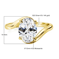 Bague de fiançailles personnalisée en or 14 carats plaqué or, moissanite ovale 4,5 carats, certificat VVS D GRA, pour homme et femme, nom personnalisé, bijoux fins