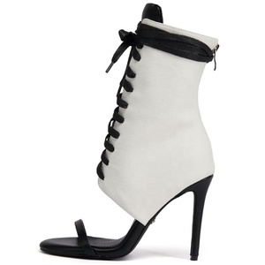 Women's Lace up Summer Short Boots Single Band Back Zipper Ankle Boots Thin High Heels Sandals Stiletto <b>Shoes</b> - Product Image 2