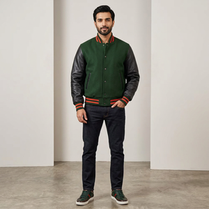 Custom Embroidery Stand Collar Front Logo 100% Cotton Winter Varsity Bomber Letterman <b>Baseball</b> <b>Jacket</b> Breathable Covered Button - Product Image 1