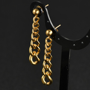 Boucles d'oreilles pendantes en acier inoxydable, longue chaîne 40 mm, couleur or, bijoux de mode pour soirée - Product Image 2