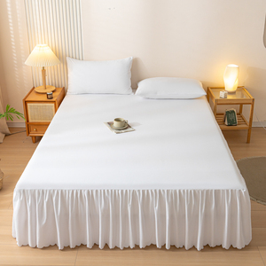 Juego de Sábanas de 3 Piezas de Estilo Nórdico para Hotel y Hogar, Tejidas, Plegables, Lisas, Blancas, con Volantes de Encaje, Sábana Ajustable y Sábana Plana - Product Image 1