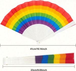 Éventail portable en plastique 23 cm style marin, cadeau d'affaires pour la fête du Mois de la fierté LGBT, motif Arc-en-ciel de la fierté - Product Image 3