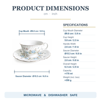 Service à thé réutilisable en porcelaine fine motif floral rose bleue vintage avec bord doré 170 ml – Idéal pour le thé de l'après-midi, la maison, les mariages, ou comme cadeau gratuit