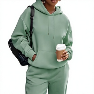 Mint Green Women Hoodie and Jogger Set Solid Color Two Piece Tracksuit Casual Lounge Outfit - Product Image 1