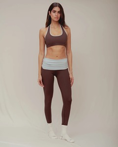Ensemble de leggings taille haute et soutien-gorge de sport personnalisé à bretelles croisées avec ceinture repliable, patchwork, bordure contrastante, évacuation de l'humidité, pour le yoga - Product Image 2