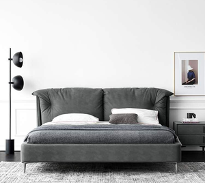 Cadre de lit moderne et luxueux pour lit queen en cuir souple, rembourrage de meubles de chambre à coucher confortables avec rangement pour appartement, hôtel, vente en gros - Product Image 3