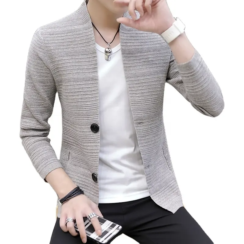 Knitted Cardigan Men's V-neck Wear Lightweight Fashionable Casual Sweater 2022 Wool Thin Coat Large Size Jacket