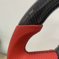 Volant de direction en cuir semi-perforé en fibre de carbone de style sport Red Top Trip pour RTS Dodge Charger 2015-2022