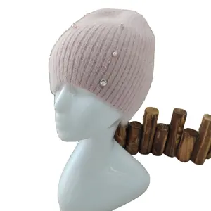2024高级时尚新设计定制刺绣标志旅游男女纯色针织偏粉色珍珠冷帽