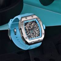 PINTIME 6826 Tonneau Luxus-Herrenuhr Neue Quarz-Uhrwerk Tourbillon Hohldesign Silikon Edelstahl Anpassbares Glas