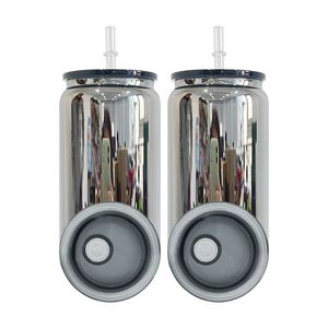 แก้วเบียร์ทรงกระป๋องขนาด 16 ออนซ์ สำหรับผู้ชาย ปราศจากสาร BPA ชุบสีดำแบบกระจกเงา แก้วทรงกระป๋องคลาสสิกสำหรับใส่แผ่นไวนิล - Product Image 1