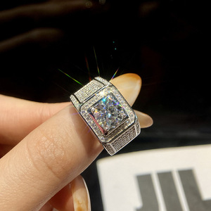 1/2/5ct VVS1 Moissanite Solid S925 <strong>Sterling</strong> <strong>Silver</strong> Wedding <strong>Ring</strong> for <strong>Men</strong> Hyperbole Big Brilliant Diamonds Jewelry - Product Image 2
