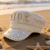 Chapeau de mariée blanc à sequins et perles en stock pour femme, idéal pour enterrement de vie de jeune fille, festival Burning Man, fête de mariage