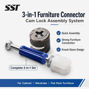 Connecteur de meubles 3-en-1 : Verrou de came, boulon de connexion et emboîtement pour l'assemblage de meubles en kit (armoires, placards) - Product Image 1
