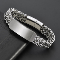 Bracelet pour homme en acier inoxydable à double couche, chaîne large, fermoir magnétique avec barre gravable, style punk hip-hop, bijoux pour homme