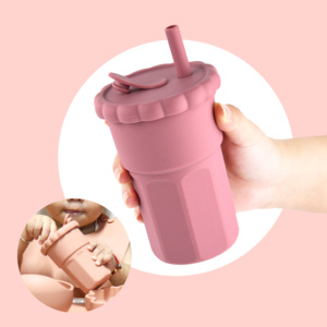 ขวดน้ำซิลิโคนแบบใหม่ 500 มล. ป้องกันการรั่วซึม แก้วน้ำสำหรับเด็กและผู้ใหญ่ พร้อมหลอดซิลิโคนและกล่องบรรจุภัณฑ์ - Product Image 6
