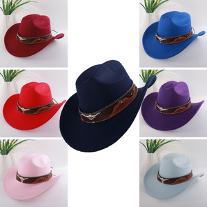 Zhenxi Cowboy <b>Hat</b> Solid Color Polyester Artistic Retro With Metal Ornament <b>Band</b> For Fashion Accessories - Product Image 1