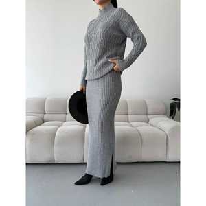 ชุดเสื้อสเวตเตอร์ถักสำหรับผู้หญิง 1557 รวมกระโปรงมีสไตล์ - Product Image 2