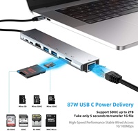 Adaptateur Hub USB Type C vers RJ45 Ethernet 8 en 1 avec HDMI 4K, lecteur de carte TF/SD, USB-C, charge PD, 2 USB-A pour MacBook et plus